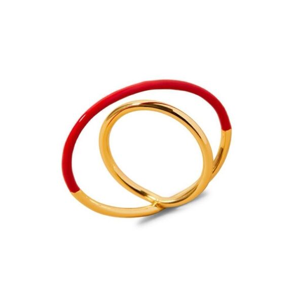 Alexis Bittar Retro Memphis 14K Yellow Goldplated Orbit Ring, Red/Gold, Size 9 N - Picture 2 of 8